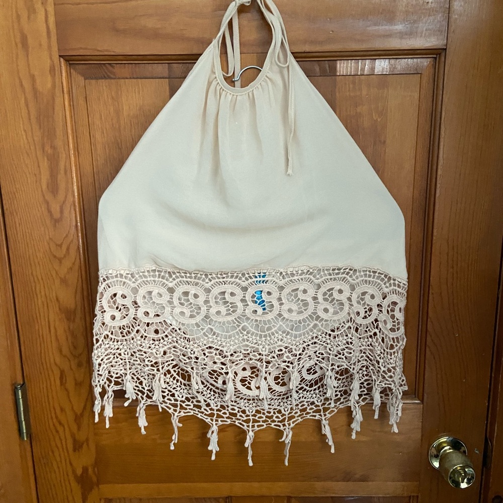 Halter top. Light pink. Lace see through bottom.